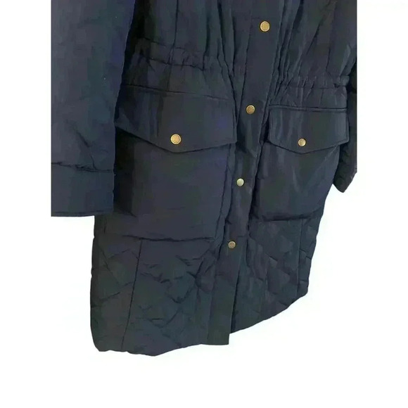 Talbots Women’s Long Quilted Coat Navy Snap Button Size M Pockets Lined - Picture 3 of 8